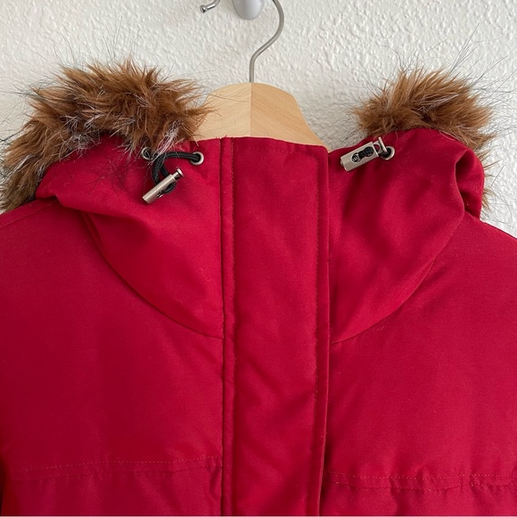 LAUREN RALPH LAUREN Red Down Fill Faux Fur Hood Cinch Waist Puffer Winter Jacket - Picture 3 of 14